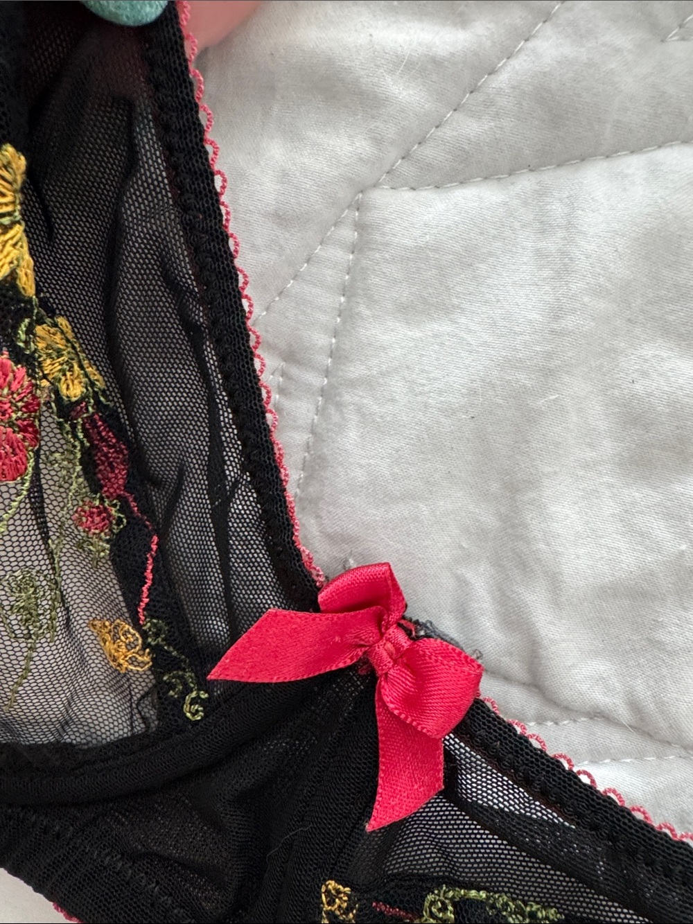 Adore Me Black Sheer Embroidered Bra with Yellow & Pink Floral Detail - Picture 4 of 7